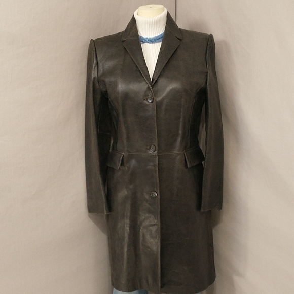 Banana Republic Jackets & Blazers - Leather Dark Brown Coat 40" Long Classic Trench Style LG 12 See Measurements